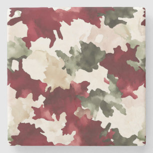 Dessous-de-verre En Pierre Camouflage Crème Rouge Vert