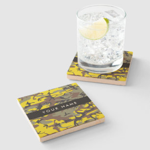 Dessous-de-verre En Pierre Camouflage jaune et marron Personnalisez votre nom