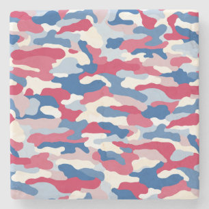 Dessous-de-verre En Pierre Camouflage rouge blanc et bleu