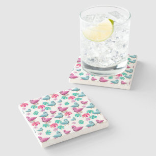 Dessous-de-verre En Pierre Canard mignon motif floral Kawaii rose bleu
