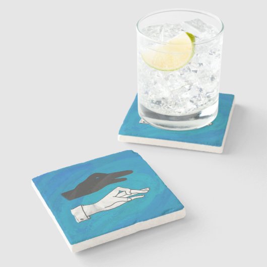 Dessous-de-verre En Pierre Canard noir sur bleu (Côté)