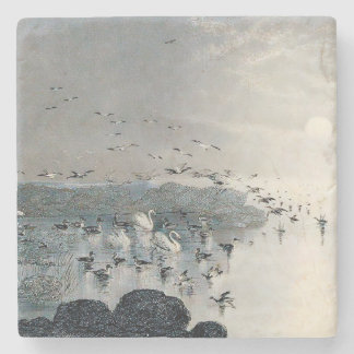 Dessous-de-verre En Pierre Canards, colverts et cygnes sur le lac au coucher 
