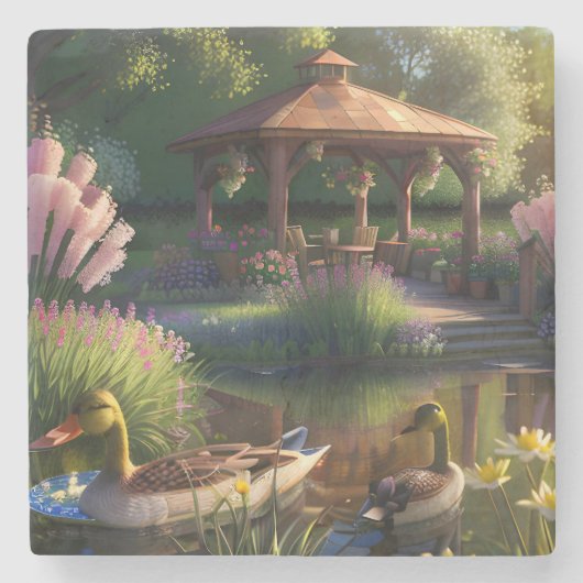 Dessous-de-verre En Pierre Canards dans l'étang (Devant)