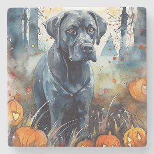 Dessous-de-verre En Pierre Cane Corso Halloween avec citrouilles effrayantes