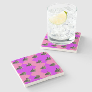 Dessous-de-verre En Pierre Canetons sur framboise rose et motif sorbet violet
