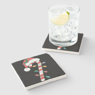 Dessous-de-verre En Pierre Canne de bonbon de Noël Santa Xmas Enfants 