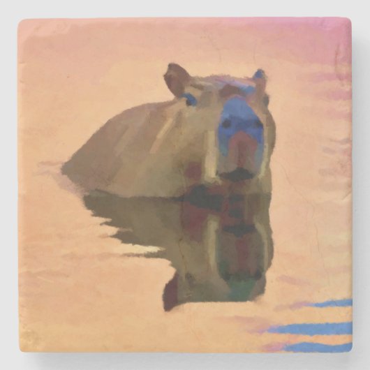 Dessous-de-verre En Pierre Capybara Émergée d'un lac paisible (Devant)