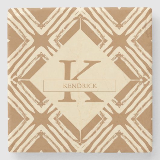 Dessous-de-verre En Pierre Caramel chaud Monogramme géométrique (Devant)