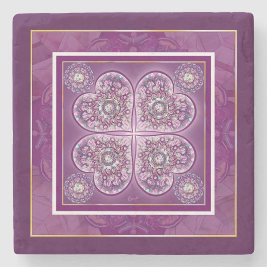 Dessous-de-verre En Pierre Cardinal rouge Rosace (Devant)