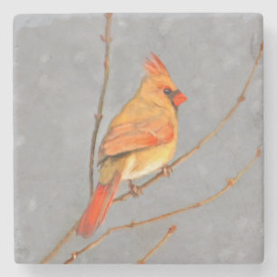 Dessous-de-verre En Pierre Cardinal sur la peinture de branche - Art original