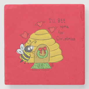 Dessous-de-verre En Pierre Caricature de Noël Bee Funny Holiday