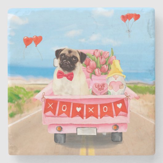 Dessous-de-verre En Pierre Carlin Chien Saint-Valentin Coeurs de camion (Devant)