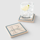 Dessous-de-verre En Pierre Carré bleu Monogramme (Côté)