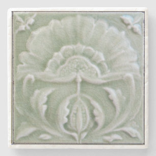 Dessous-de-verre En Pierre Carreau de fleur gris vert art nouveau jugendstil