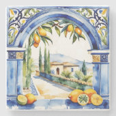 Dessous-de-verre En Pierre Carrelage bleu italien avec citrons paysage rural (Devant)