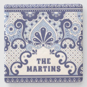 Dessous-de-verre En Pierre Carrelage d'art populaire mexicain Talavera bleu e (Devant)