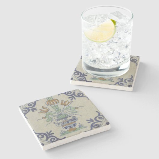 Dessous-de-verre En Pierre Carrelage Delft Antique Pot de Fleur Céramique (Côté)