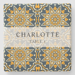 Dessous-de-verre En Pierre Carrelage espagnol Motif coloré Mariage carte plac