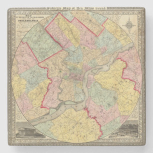 Dessous-de-verre En Pierre Carte autour de la ville de Philadelphie