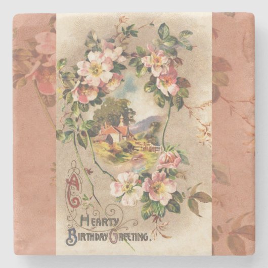 Dessous-de-verre En Pierre Carte d'anniversaire vintage (Devant)