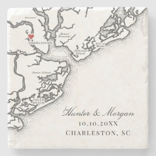 Dessous-de-verre En Pierre Carte de Charleston Élégant Mariage Noir Blanc Fav