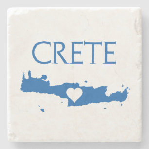 Dessous-de-verre En Pierre Carte de Crète avec Bleu de Coeur et Blanc