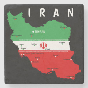 Dessous-de-verre En Pierre Carte de l'Iran avec drapeau et emblème