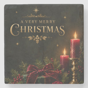 Dessous-de-verre En Pierre Carte de Noël élégante et luxueuse, Nœud en velour