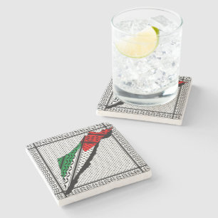 Dessous-de-verre En Pierre Carte de Palestine avec drapeau et Motif Keffiyeg