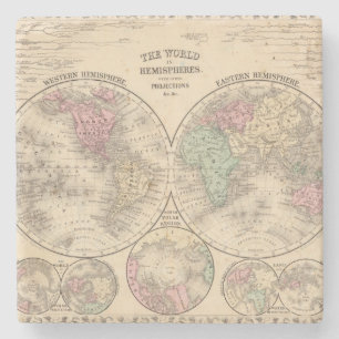 Dessous-de-verre En Pierre Carte d'hémisphères du monde par Mitchell