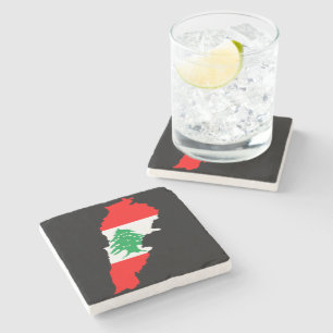 Dessous-de-verre En Pierre Carte du Liban avec drapeau