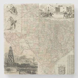 Dessous-de-verre En Pierre Carte du Texas avec des frontières du comté