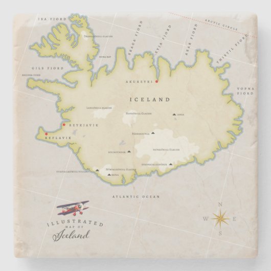 Dessous-de-verre En Pierre Carte illustrée de l'Islande (Devant)
