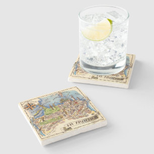 Dessous-de-verre En Pierre Carte illustrée vintage de San Francisco