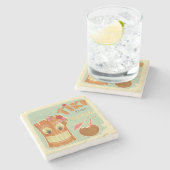 Dessous-de-verre En Pierre Cartoon d'ananas Cute Aloha Tiki Bar (Côté)