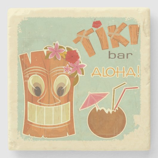 Dessous-de-verre En Pierre Cartoon d'ananas Cute Aloha Tiki Bar (Devant)