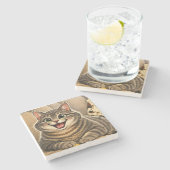 Dessous-de-verre En Pierre Cat caricature  (Côté)
