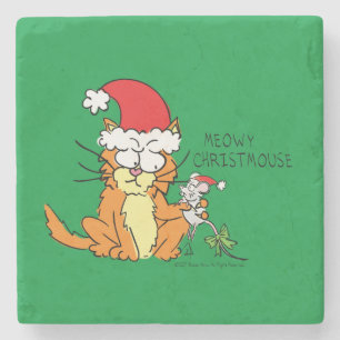 Dessous-de-verre En Pierre Cat Christmas Drôle Cartoon Mouse mignonne