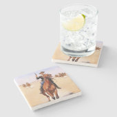 Dessous-de-verre En Pierre Cavalier des Plaines (Cavalier de cheval Cowboy) (Côté)