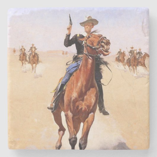 Dessous-de-verre En Pierre Cavalier des Plaines (Cavalier de cheval Cowboy) (Devant)