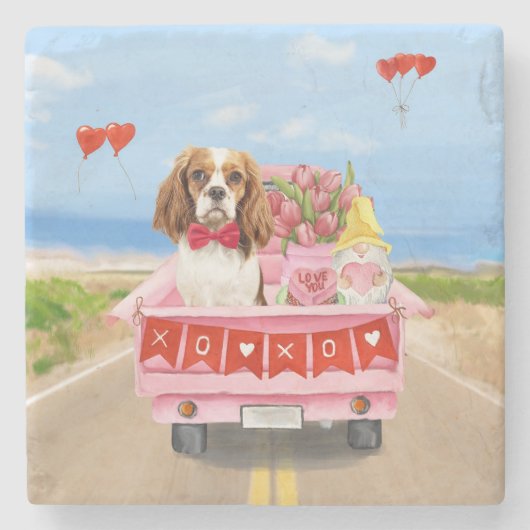 Dessous-de-verre En Pierre Cavalier King Chien Saint Valentin Coeurs de Camio (Devant)