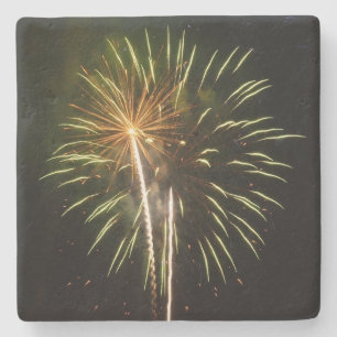 Dessous-de-verre En Pierre Célébration de vacances de feux d'artifice verts e