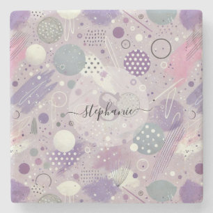 Dessous-de-verre En Pierre Cercles violets Abstraits avec accents de bandes d