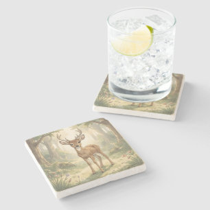 Dessous-de-verre En Pierre Cerf mignon vintage dans la forêt
