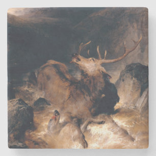 Dessous-de-verre En Pierre Cerfs et chiens de meute dans un torrent de montag