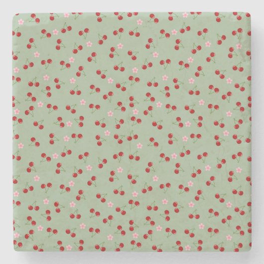 Dessous-de-verre En Pierre Cerises Et Fleurs (Devant)