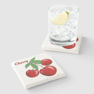 Dessous-de-verre En Pierre Cerises Rouges Cerises Conception Personnalisée