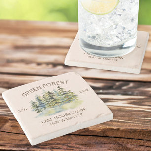 Dessous-de-verre En Pierre Chalet de cabane de forêt verte brumeuse vintage a