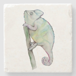 Dessous-de-verre En Pierre Chameleon à aquarelle mignonne