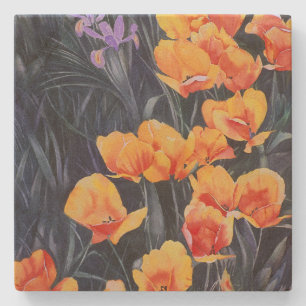 Dessous-de-verre En Pierre Champ de pavot Peinture impressionniste colorée